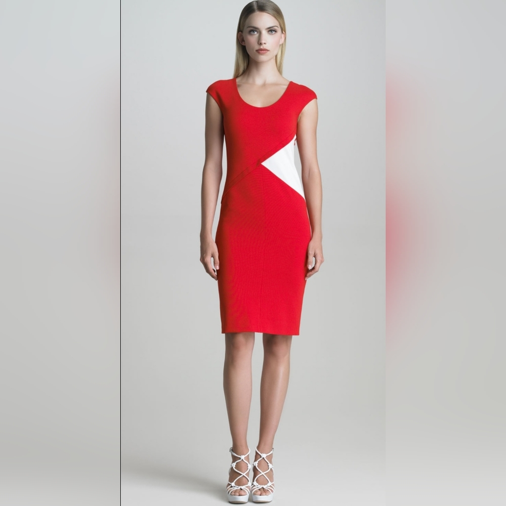 Armani Collezioni Contrast-Panel Milano Jersey Sheath Dress size 12